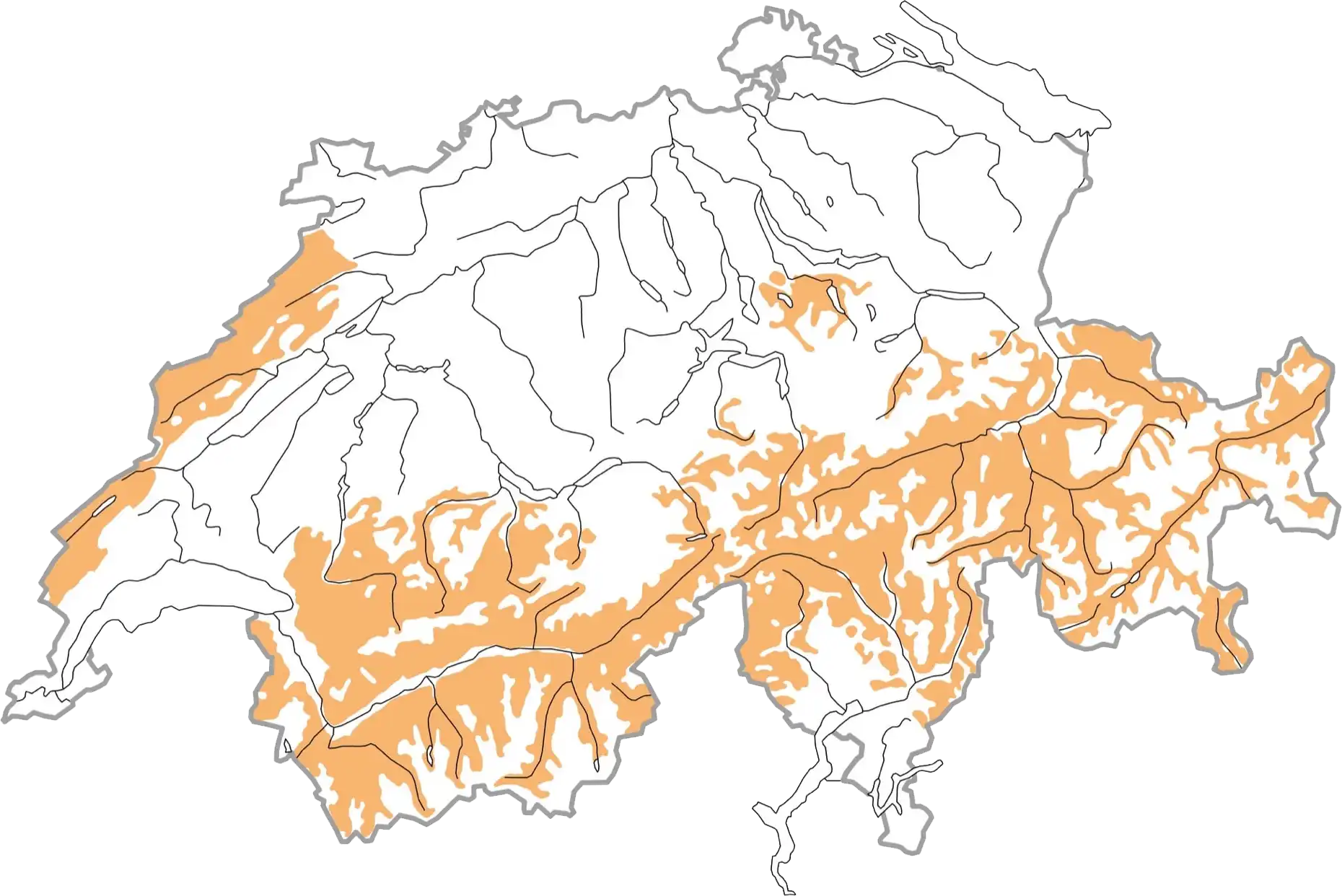 Répartition schématique pendant la période de reproduction (ocre). © Station ornithologique suisse Répartition schématique pendant la période de reproduction (ocre). © Station ornithologique suisse