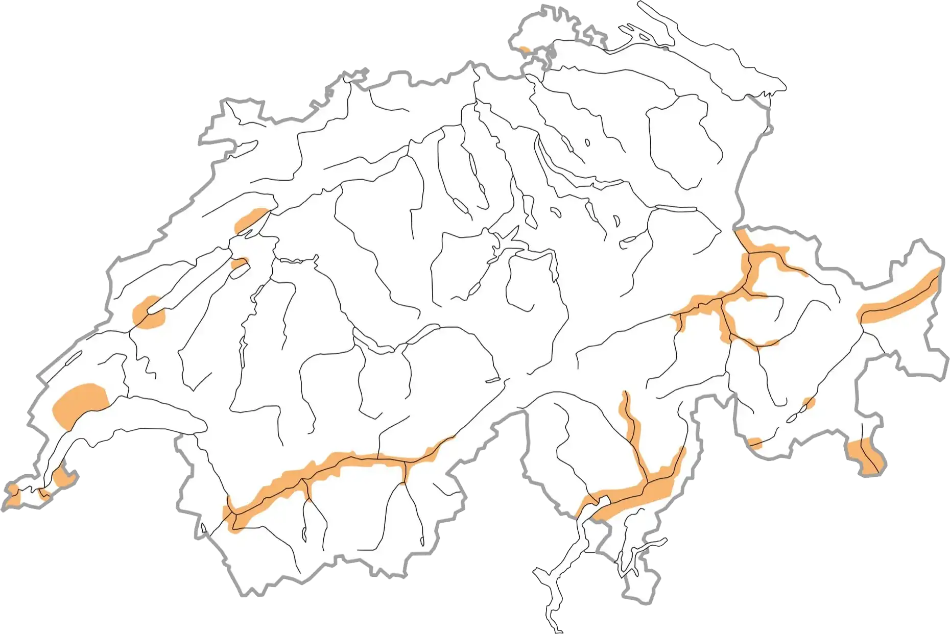 Répartition schématique pendant la période de reproduction (ocre). © Station ornithologique suisse Répartition schématique pendant la période de reproduction (ocre). © Station ornithologique suisse